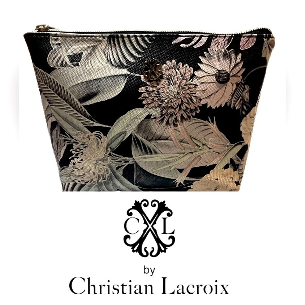 Christian Lacroix Floral Garden Black Cosmetic Zip Pouch Bag